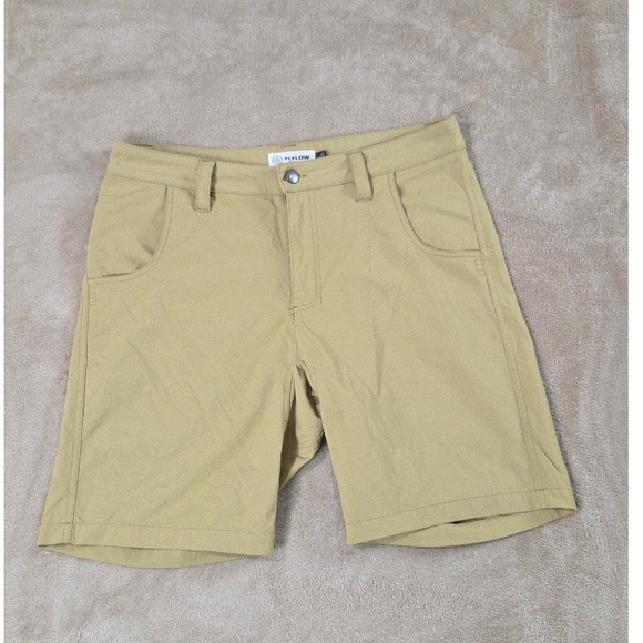 Flylow Shorts Mens size Medium Mustard Yellow outdoor hiking Nylon Stretch EUC - Picture 1 of 10